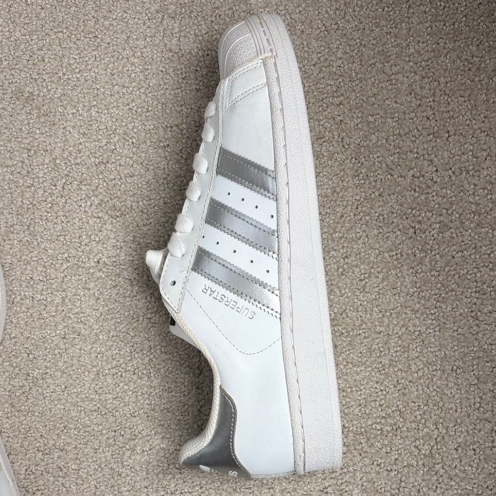 Adidas White and Silver Superstar Sneakers - Picture 3 of 15